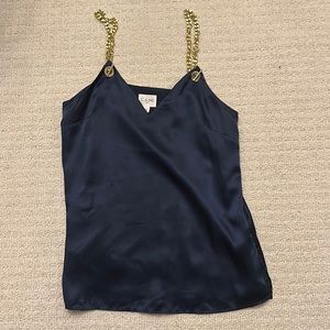 Blue silk NYC cami with gold chain straps